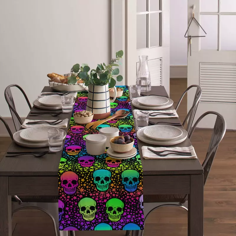 Camino de mesa de esqueleto de arcoíris, decoración del hogar, decoración de cena
