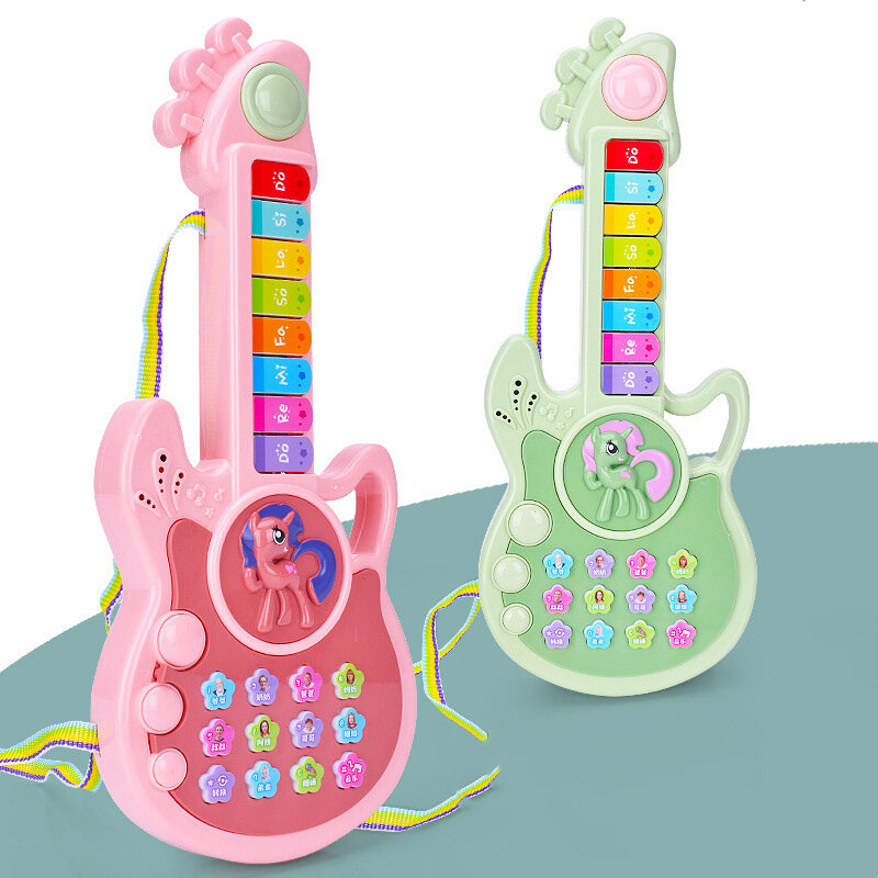Chitarra musicale multifunzionale per cartoni animati per bambini con musica leggera giocattoli Puzzle per strumenti musicali per l'illuminazione di ragazzi e ragazze