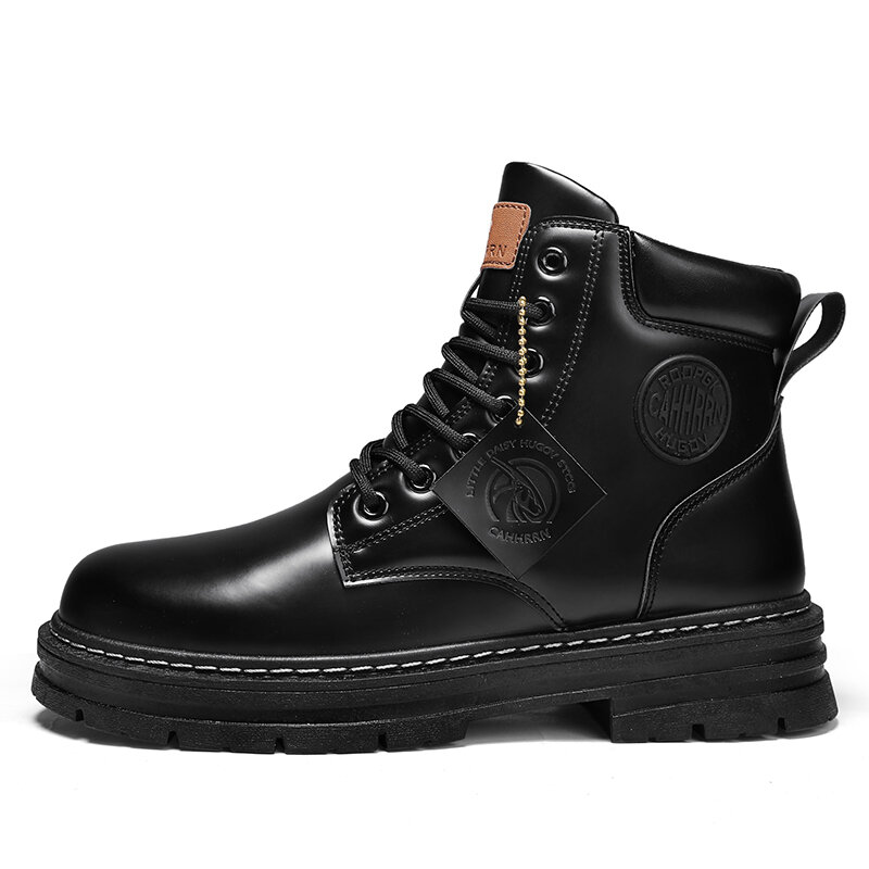 Wysokie buty męskie skórzane buty moda motocyklowe kostki buty wojskowe dla mężczyzn zimowe buty męskie buty sznurowane Botas Hombre