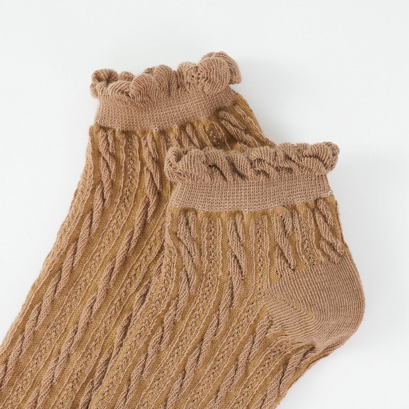Calcetines tobilleros de algodón liso para mujer, medias cómodas con borde de oreja de madera, Estilo Vintage, 1 par