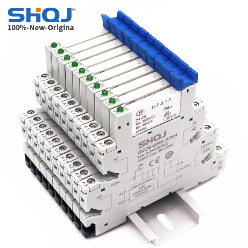 41F-1Z-C2-1 HF41F 24-ZS 12-ZS 5V 12V 24V 230V 6A 1CO Slim/SSR Relay Mount On Screw Socket with LED Wafer relay