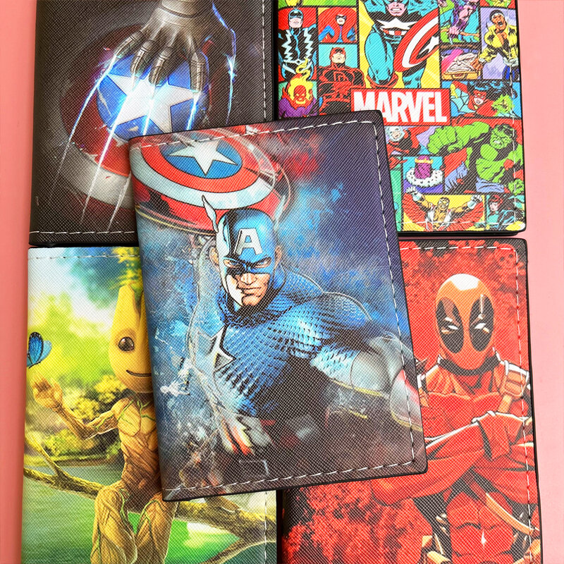 Disney-Smile Heroes Passport Cover, Avengers Travel Passport Holder for Men, Spider Man Captain America Deadpool Iron Man Leather Function Business Card Case, ID Card Holder