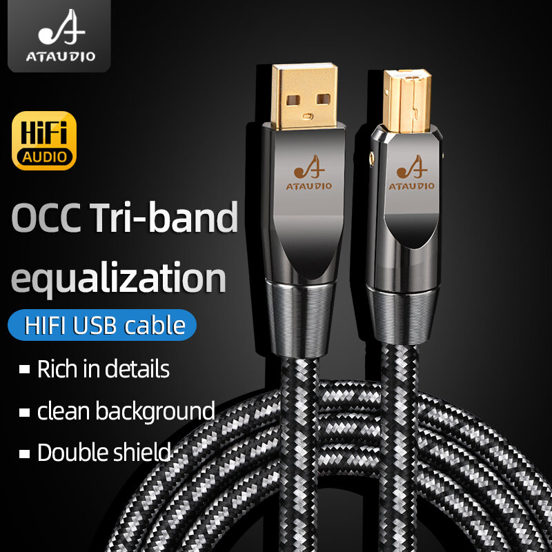 ATAUDIO-Cable USB de alta fidelidad tipo A B, Cable de Audio USB otg tipo B para PC, DAC, móvil