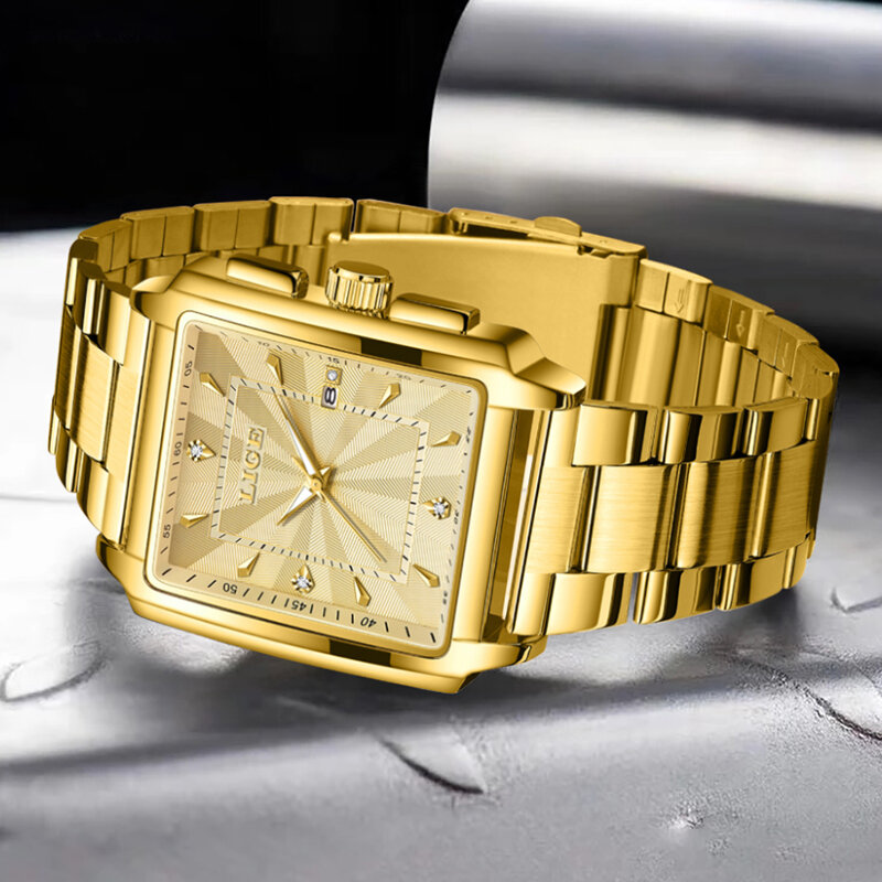 LIGE-Relógio de pulso de luxo masculino, impermeável, luminoso, cronógrafo, aço inoxidável, relógios quartzo