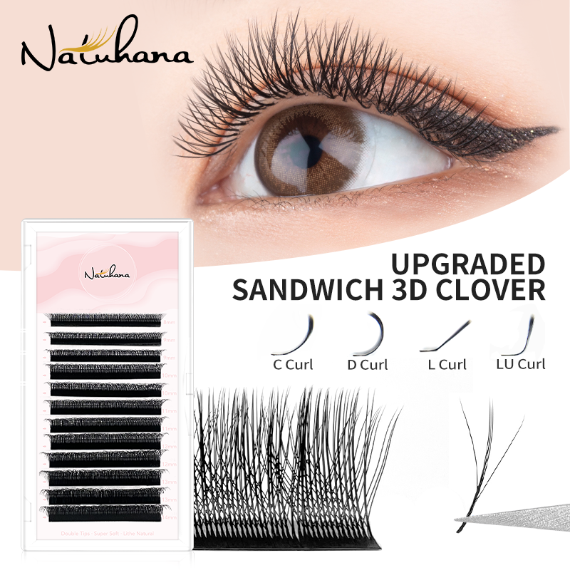 NATUHANA 3D W Shaped (2.0) Soft Lash Extension Supplies 0.07 Black Eyelashes Natural Makeup Easy Fan Y Clusters Private Label