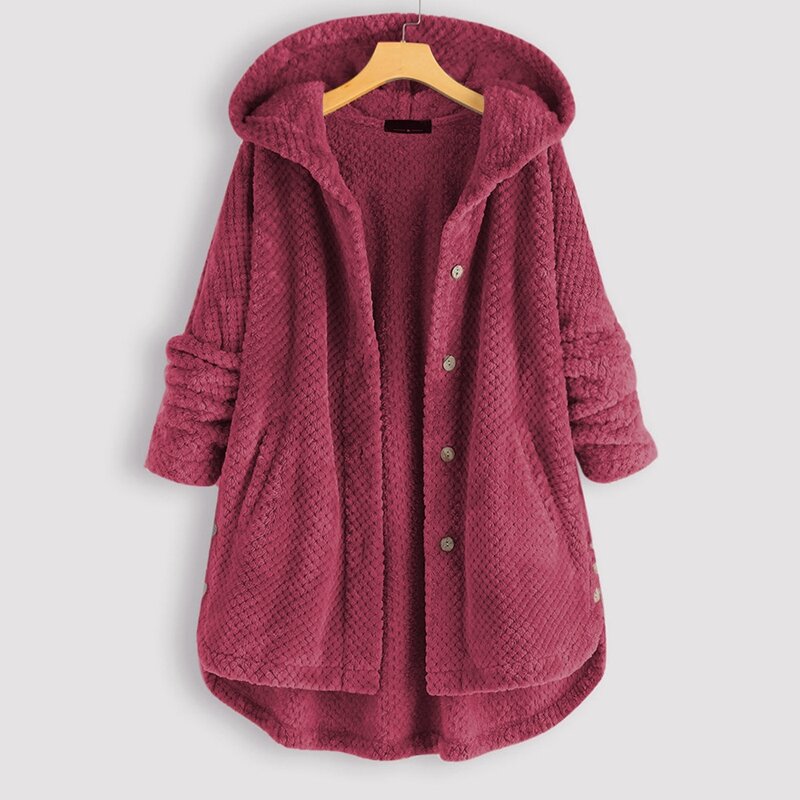 Capuz de inverno feminino com botões de bolso, casaco de cor sólida, estilo casual, plus size, 8XL, 7XL, 6XL, nova moda