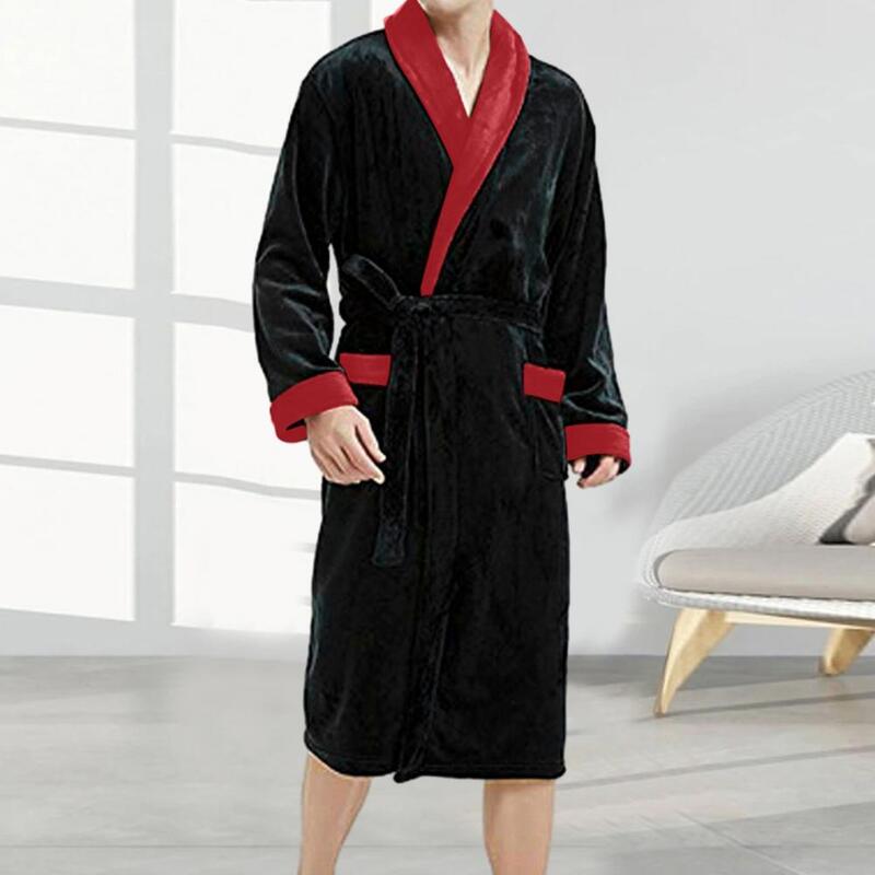 Camisola de lã coral de pelúcia masculina, pijamas flexíveis, mangas compridas, cintura de gravata, aconchegante roupão caseiro com água, luxuoso, inverno