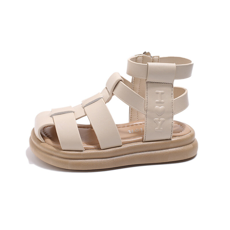 2024 Summer New Child Sandals for Girls Fashion Roman Woven High Shoes Soft Thick Sole Breathable Outside Beach Princess Shoes