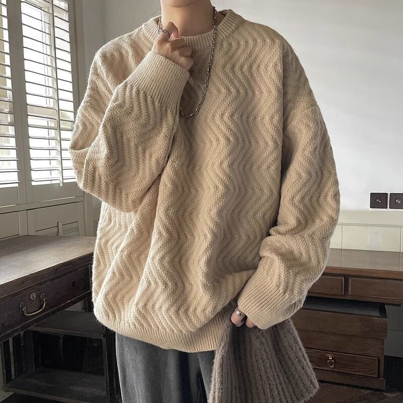 Однотонный свитер в Корейском стиле для мужчин, свитер в ленивом стиле для осени и зимы, Свободный Повседневный модный дизайнерский свитер с круглым вырезом, y2k