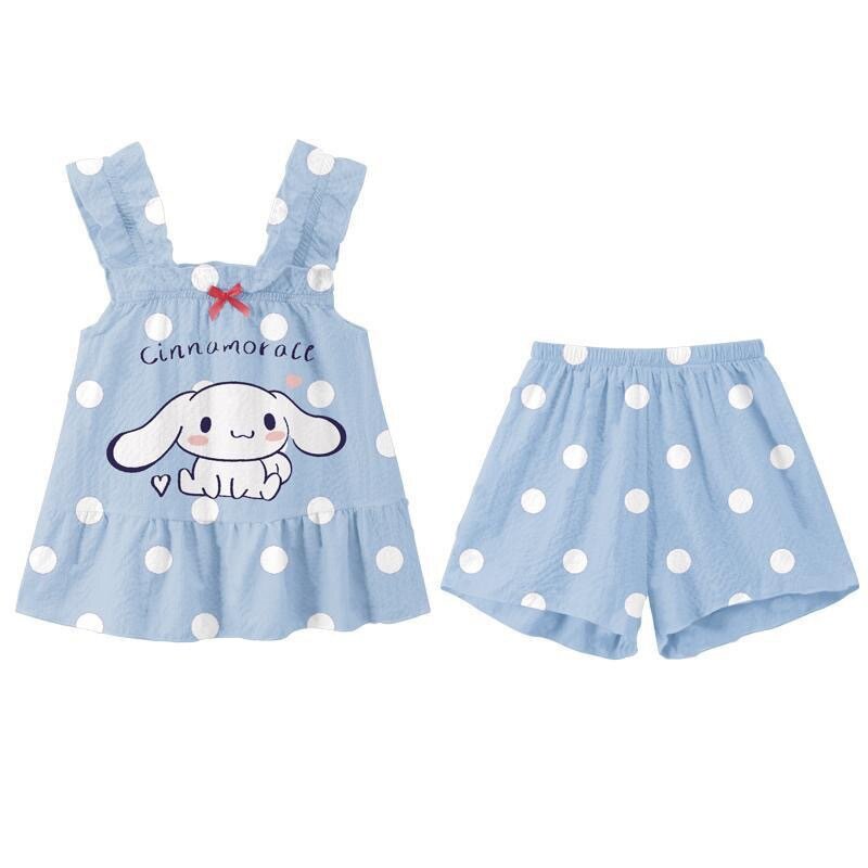Kawaii Sanrio Kuromi Kids Cinnamoroll Cartoon Pajamas Set Cute My Melody Girls Boys Summer Short Sleeved Home Set Children Gift