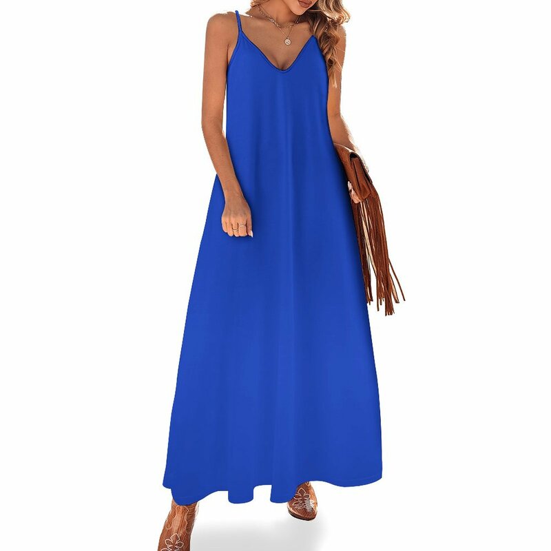 Vestido de noite feminino sem mangas, elegante e bonito, azul persa, vestido feminino, 2024