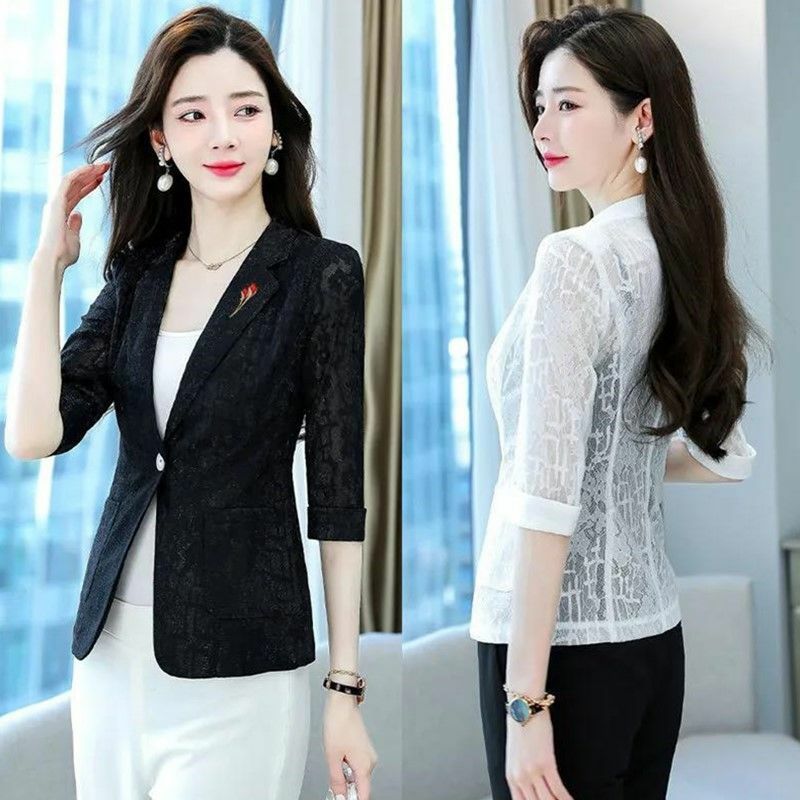 Chaqueta de estilo coreano para mujer, traje pequeño de encaje ajustado, elegante, profesional, primavera y verano, B6, 2024
