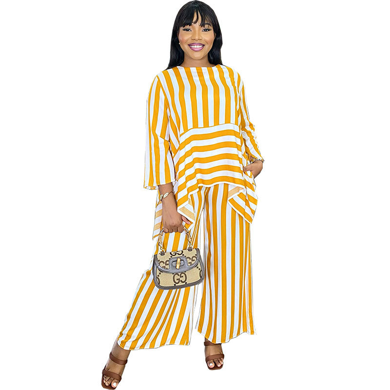 2023 African 2 Piece Women Set Spring Summer Long Sleeve Top and Pants Suits Outfits Fashion Office Matching Sets Outfit