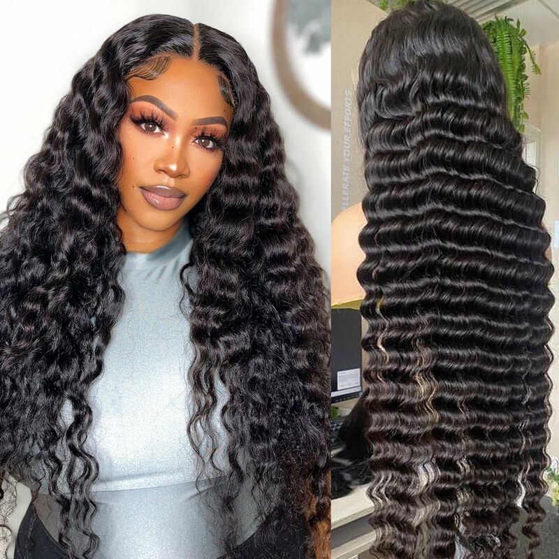 Deep Wave Frontal Wig 30 Inch Full Lace Human Hair Wigs For Women Human Hair Hd Water Wave Lace Front Wig Curly Human Hair Wig