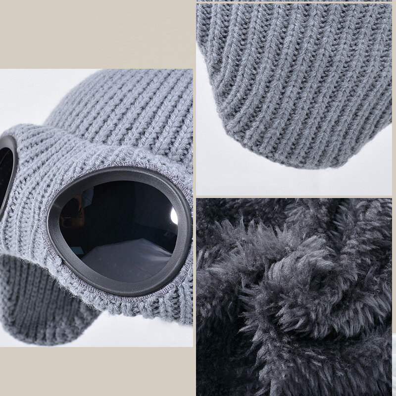 Kids Winter Keep Warm Beanie Scarf Set 2 Pieces Boys Girls Fleece Lining Woolen Yarn Hat with Goggles Children Knit Neck Gaiter