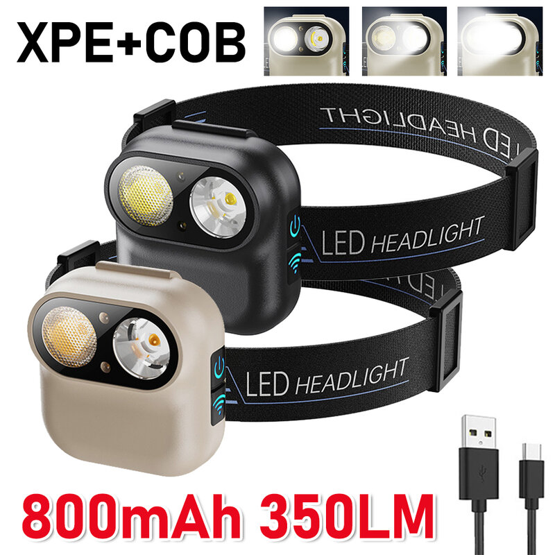 XPE+COB High Power LED Headlamp Sensor Headlight Head Torch Flashlight Head Lamp LED Work Light USB  Waterproof for Fishing