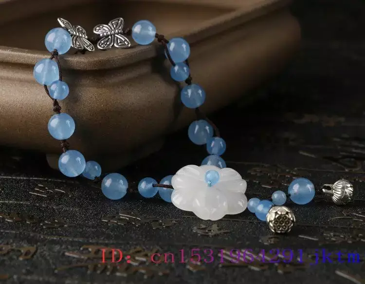 Gelang Kaki Bunga Giok untuk Wanita Batu Permata Pria Hadiah Jimat Mewah Aksesori Antik Hadiah Perhiasan Pria Diukir Alami Biru Cina