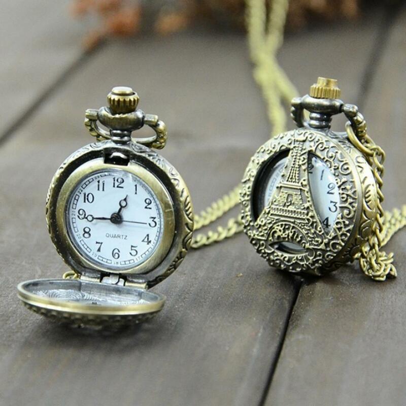 Retro Steampunk Quartz Necklace Carving Pendant Chain Clock Pocket Watch Steampunk Copper Vintage Hollow Out Analog Fob Watch
