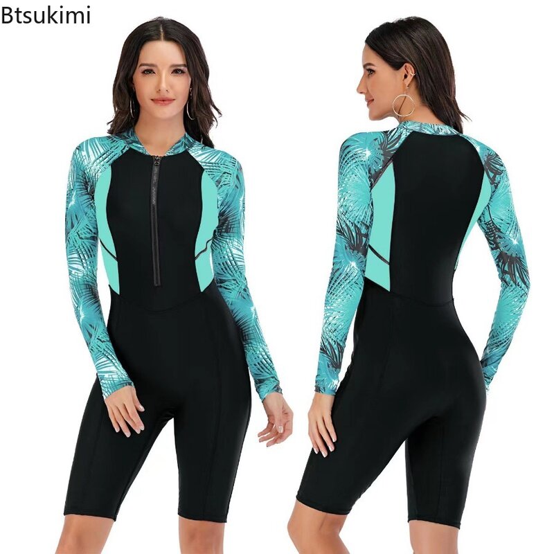New 2024 Women's Summer Long Sleeve Surfing Suit Swimsuit Rashguard Women Surfing Sunscreen Swimwear Diving Print Swimming Suit