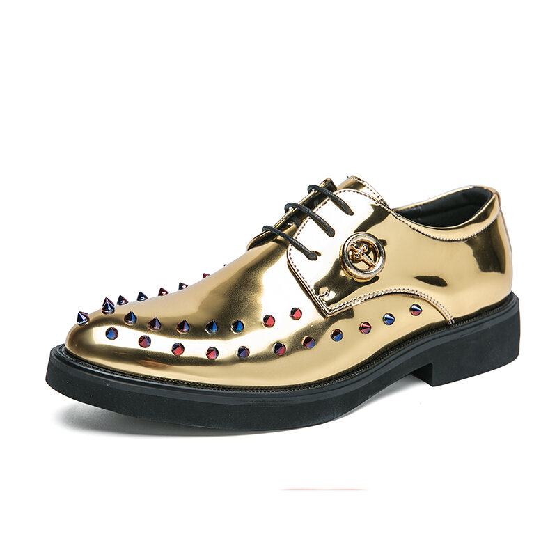Spring Fashion designer shoes Gold Leather Shoes Men's Loafers Lacquer Leather Handmade Craft Nightclub Party Casual Shoes