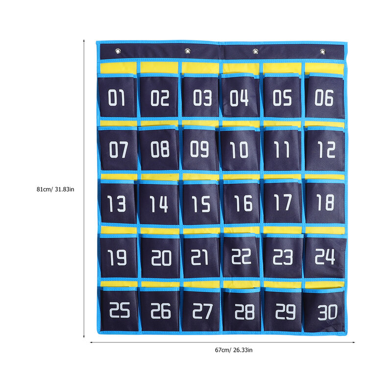 Numbered Classroom Organizer Phone Pocket Chart Pouch 30 Pockets Phones Holder Wall Hanging Storage Bag with Hooks Classic