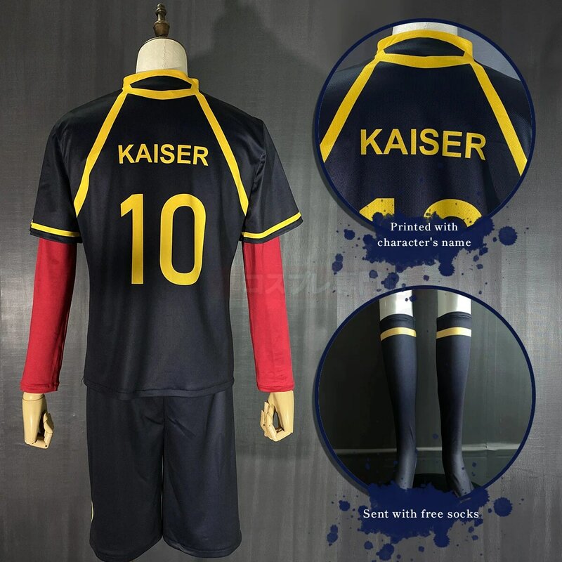 HOLOUN disfraz de Cosplay de Anime Kaiser Ness Isagi Kurona Hiori, uniforme de fútbol bordado con peluca, Jersey de Bastard Munchen, cerradura azul