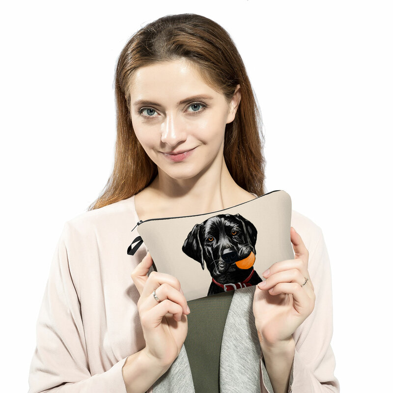 Borsa da toilette borsa da viaggio portatile da spiaggia creatività borse per cosmetici stampa cane animale nero borse per il trucco donna modello di pittura Labrador