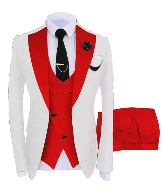 Terno formal Slim Fit Blazer para homens, casaco de negócios masculino, colete e calças de festa, trajes de casamento, 3 peças