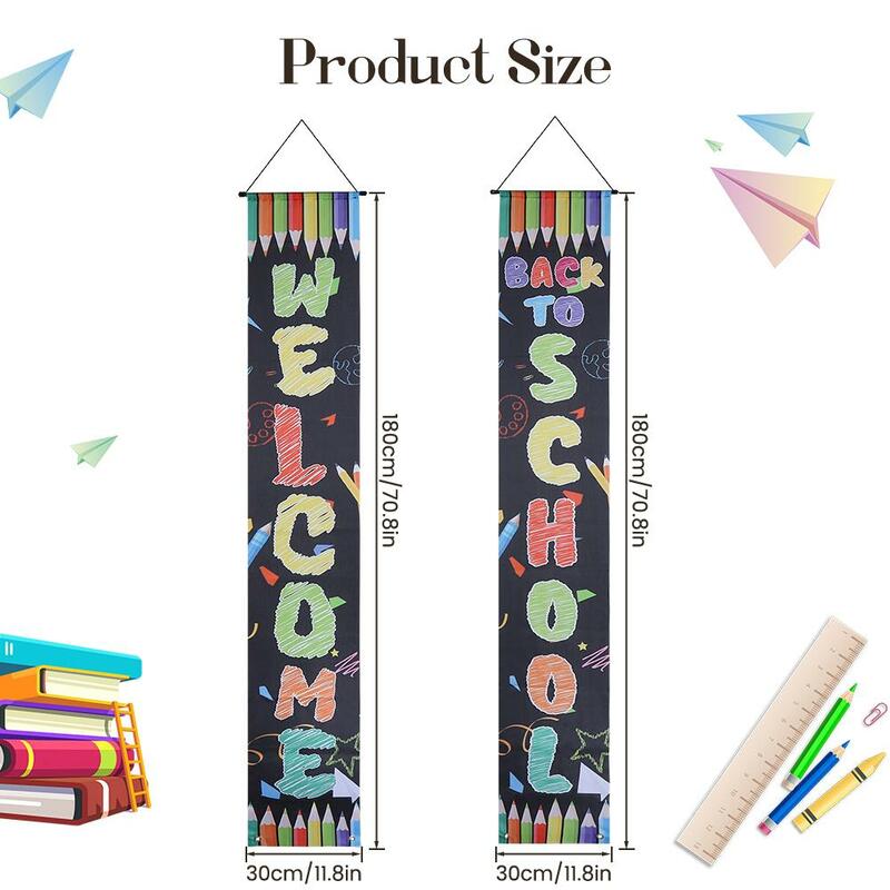 1Pair Back To School Banner Welcome Banner Classroom Party Supply Photo Props For Pre-school Primary High School Classroom Decor