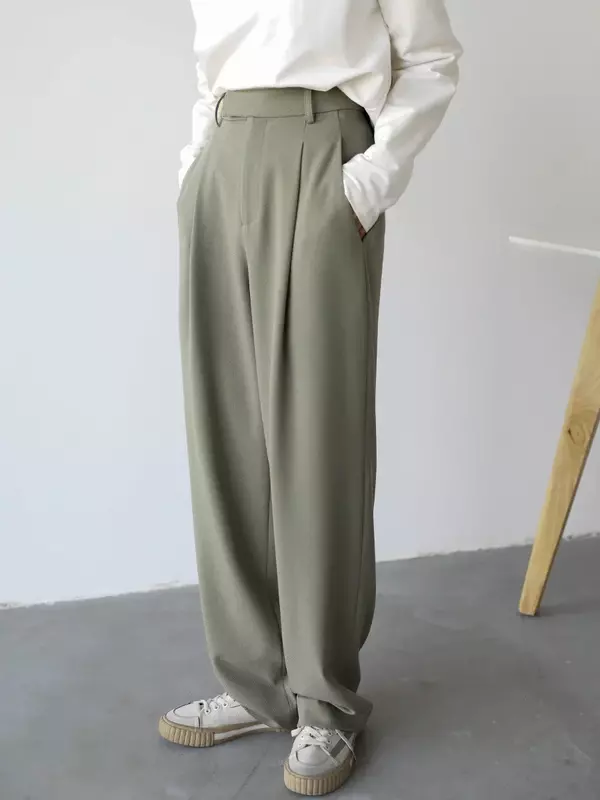 Брюки женские Саржевые прямые с широкими штанинами в офисном стиле