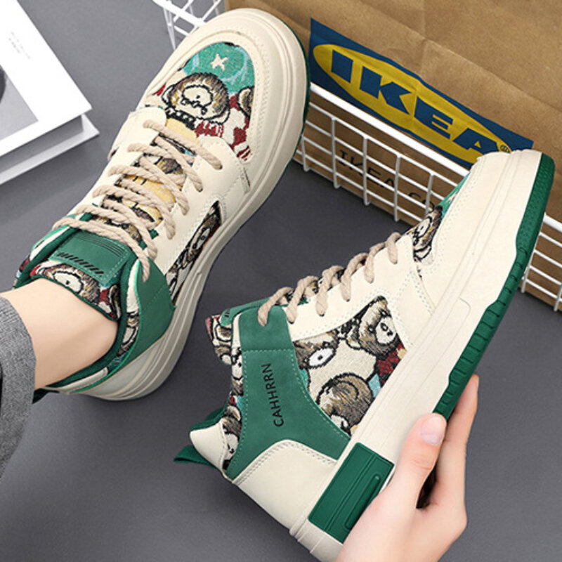 Men's Casual Shoes Thick-soled High Top Sneakers for Men 2024 New Male Designer lovely Bear Canvas Tennis Shoes Tenis Masculinos