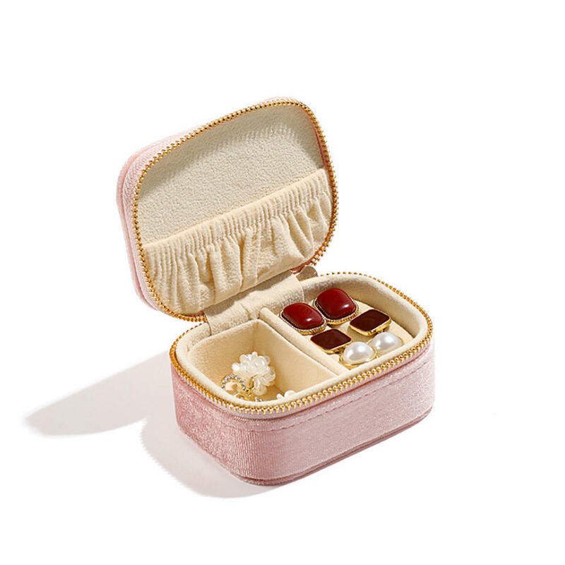 Joyero de terciopelo portátil de alta calidad, caja organizadora de joyería de viaje, anillo, collar, colgante, pulsera, pendientes