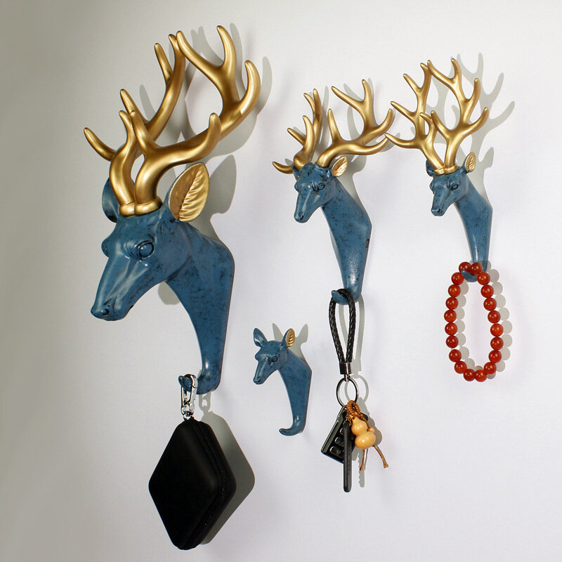 Perchero adhesivo de cabeza de ciervo Animal, colgador decorativo para pared, perchero para llaves, decoración del hogar