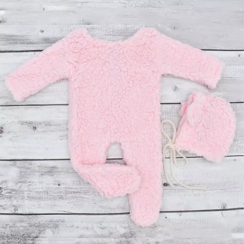 Newborn Photography Props Baby Photo Shoot Outfit Bear Bonnet Pajama Set Infant Photo Prop Brown Plush Bear Ear Hat Footie Romper