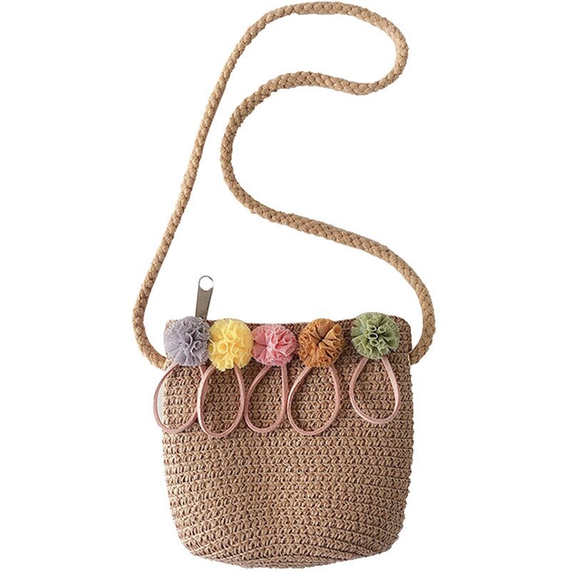 Rattan Weave Crossbody Bag para Bebês Meninas, Bolsa de Ombro, Palha, Melhor, Verde, Cáqui, 2 Pcs