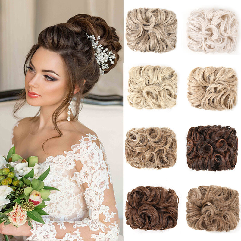 Messy Curly Hair Bun with Metal Combs Clip in Ponytail Extension Synthetic Scrunchie Chignon Dish Tray Pony-tail Hairpieces