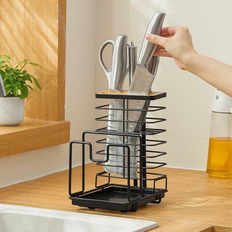 Multifunctional Knife Holder Stand For Knives Kitchen Cutting Board Metal Stands For Cutlery Utensil Inserted Block Storage Tank