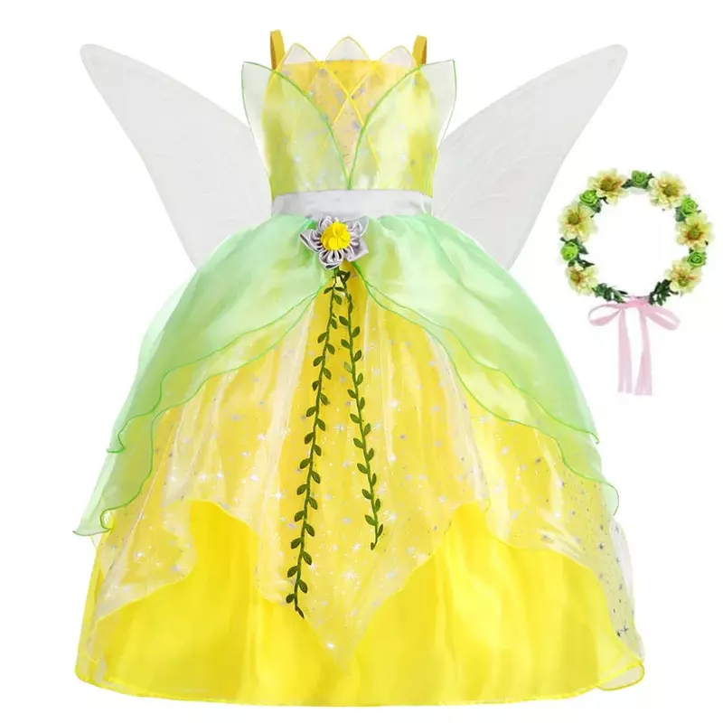 Tiana Princess Cosplay Costume pour filles, robe en tulle de luxe, fête à thème d'été, tenue d'anniversaire, Halloween