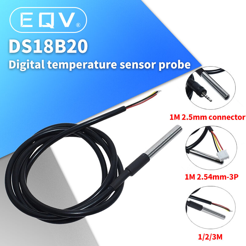 EQV-Paquete de acero inoxidable DS1820, sonda de temperatura impermeable, sensor de temperatura 18B20 para Arduino, 1 ud.