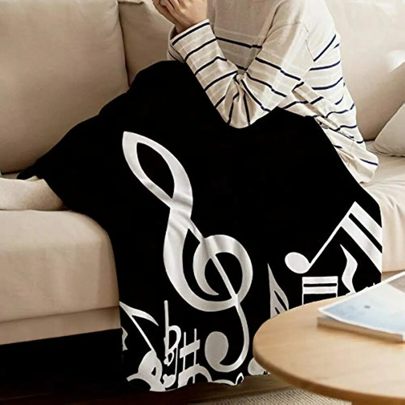 Victories Flannel Throw Blanket for All Season,Musical Note Black and White Cozy Plush Warm Soft Leisure Fleece Blankets for Bed