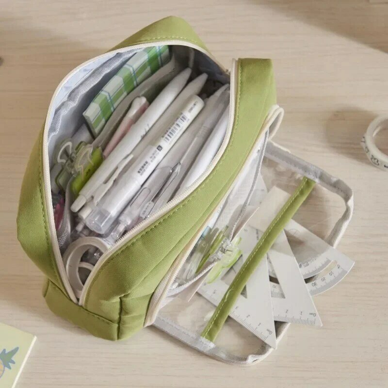 حقيبة أقلام شفافة بسعة كبيرة ، صندوق أدوات مكتبية ، حقيبة أقلام العودة إلى المدرسة ، فتاة طالبة ، نافذة
