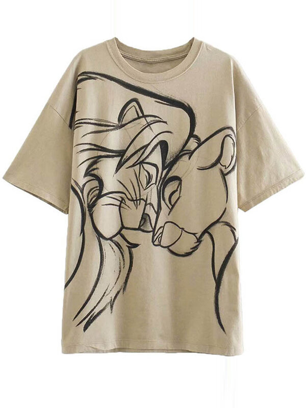 Camiseta de algodão de manga curta de mickey mouse daisy duck estampado feminino streetwear o pescoço pulôver solto camisetas