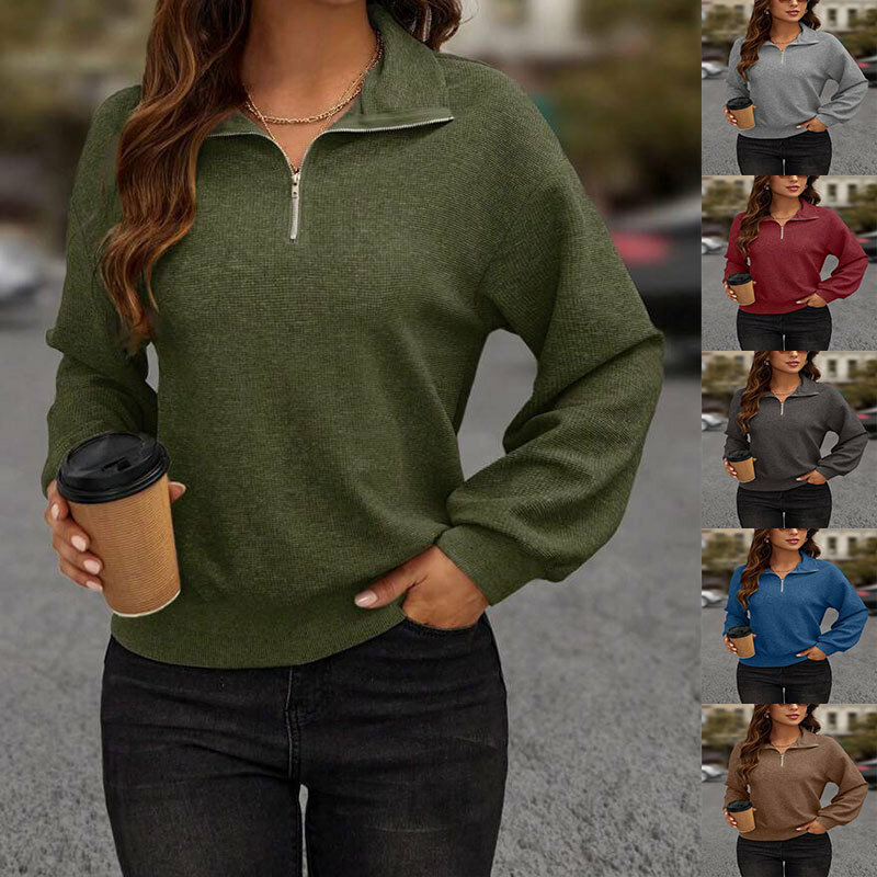 Новинка 2024, осень/зима, вязаный тканевый свободный свитер TEMU на молнии с длинным рукавом для женщин