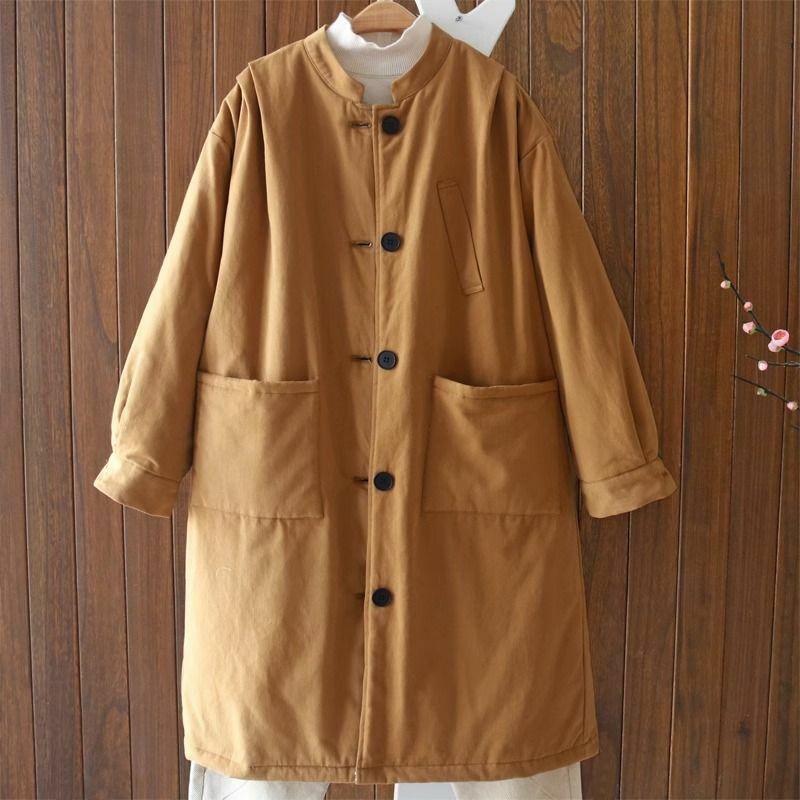 Jaqueta longa de algodão para mulheres, Casacos coreanos, Roupas inverno