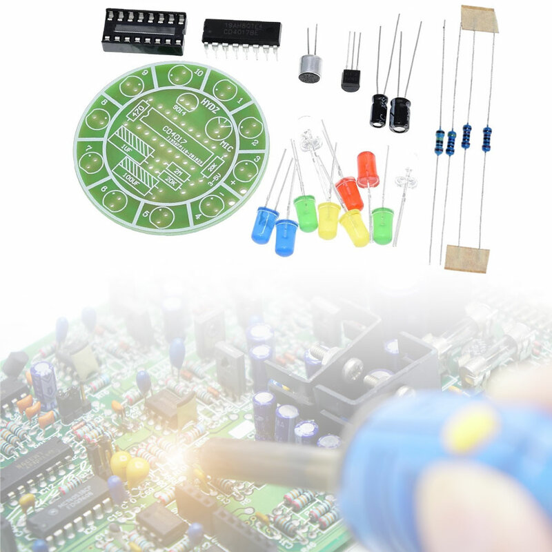 다채로운 음성 제어 회전 LED 조명 키트, 전자 제조 DIY 키트, 예비 부품, 학생 실험실, CD4017 NE555
