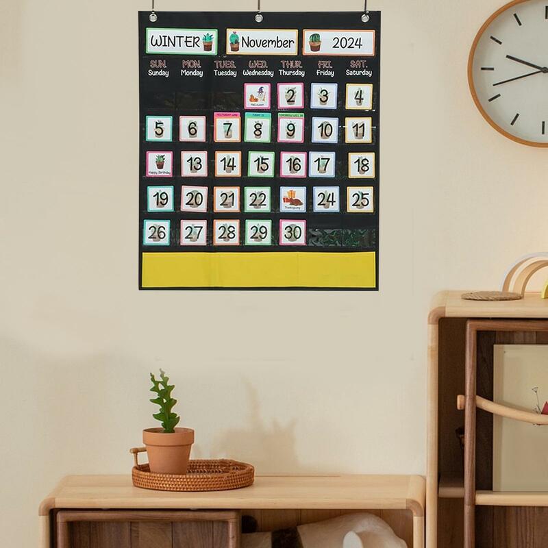 Calendario de bolsillo con gráfico para enseñanza, tabla de pared para preescolar, escuela en casa