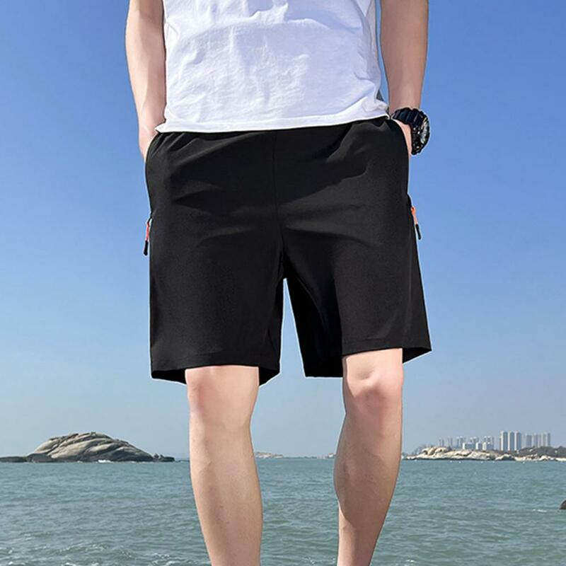 Pantalones cortos con bolsillo y cremallera para hombre, Shorts Retro holgados, estilo Retro, cintura elástica, deportivos, con bolsillos con cremallera, informales