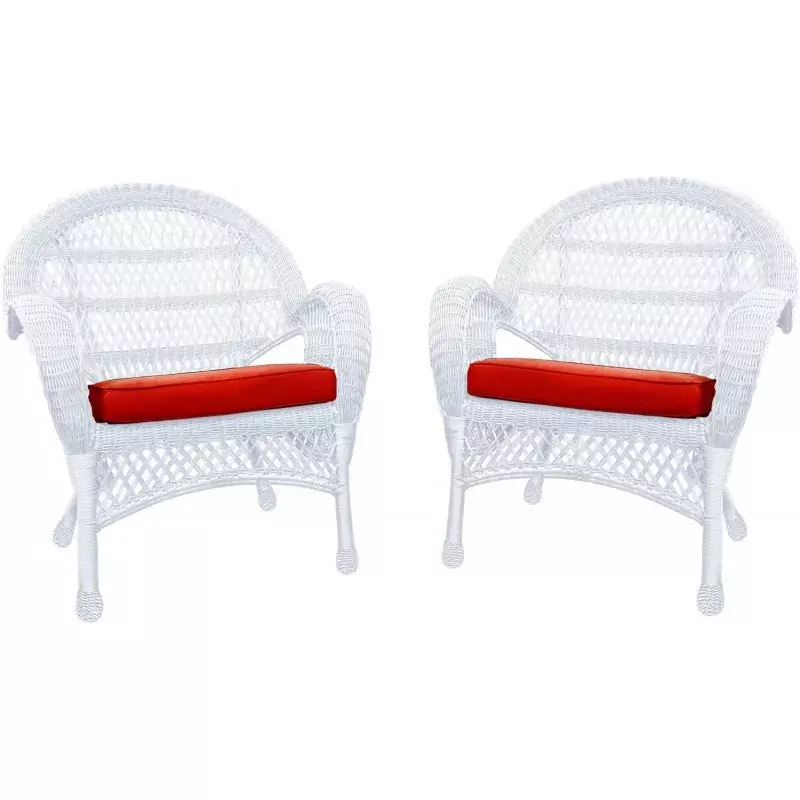 JECO wicker chair with red cushion, set of 2, White/w00209-