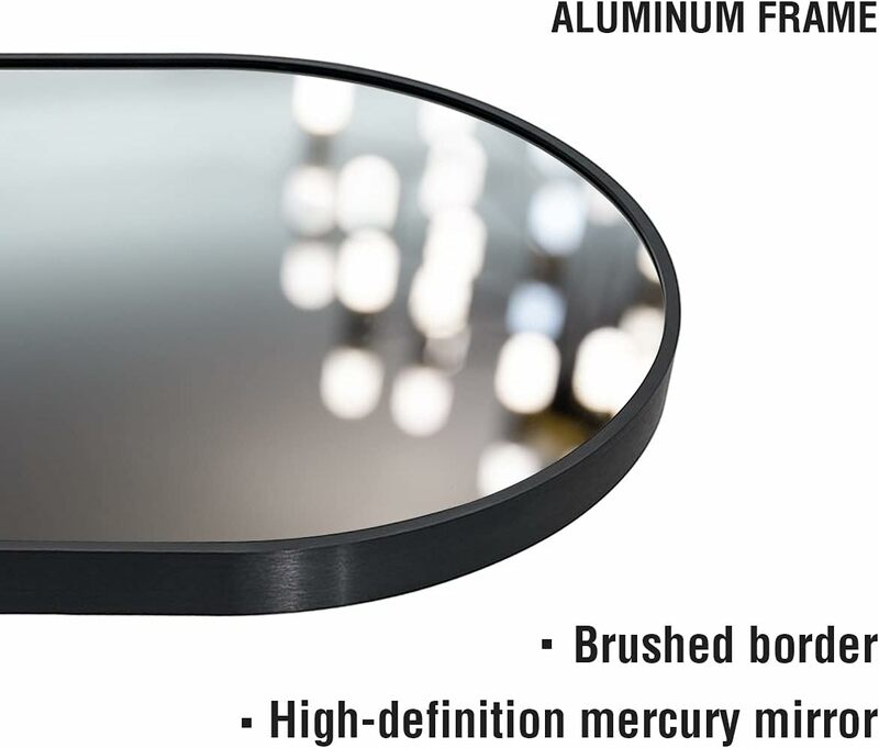 Arched-Top Full Length Mirror, Pé ou Wall Mounted, Moldura de alumínio, à prova de explosão Body Mirror, Blooming Elegance, 70x31 in