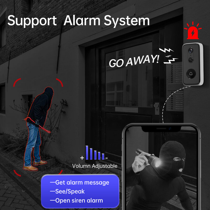 JOOAN 3MP WiFi Video Doorbell Outdoor DoorBell Camera Auto Sensing Door Eye Camera Battery PIR Motion Detector Home Security